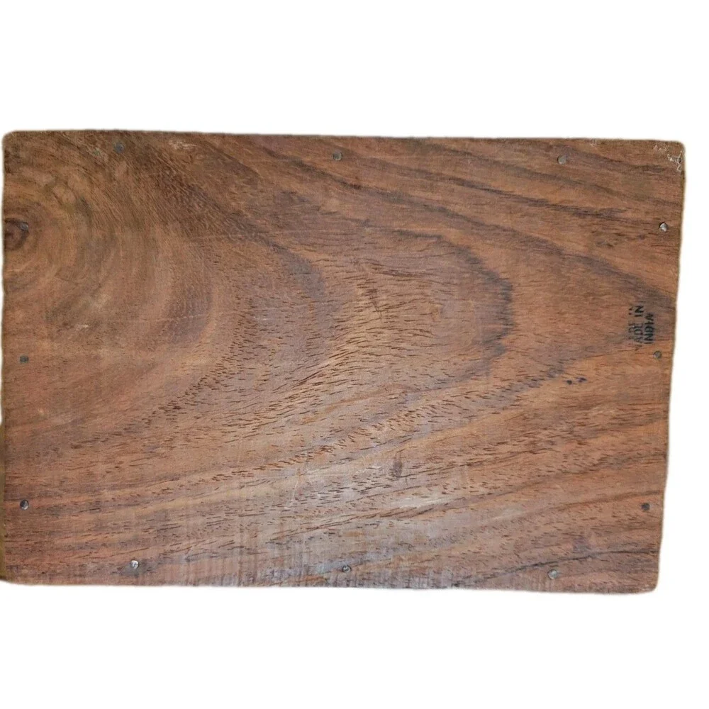 VTG PIER 1 IMPORTS HAND CARVED WOOD Jewelry Trinket Box Blue interior 6x8 Y2K